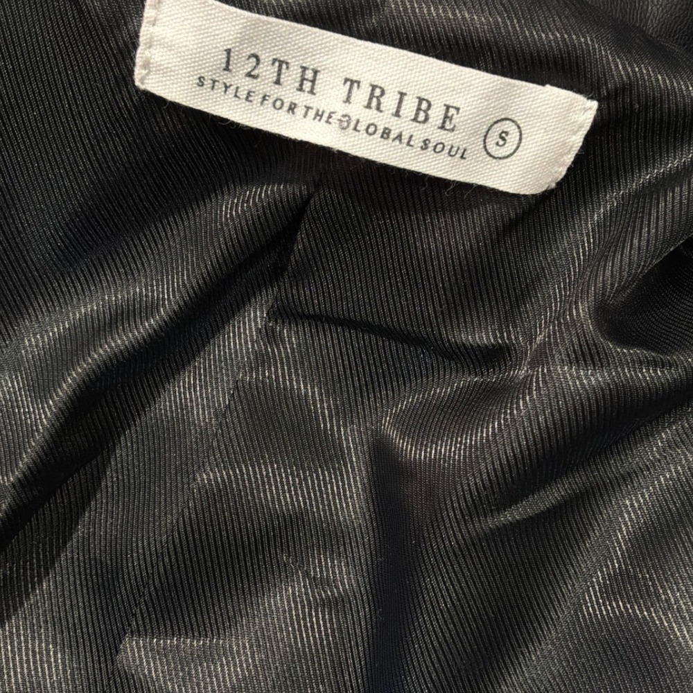 12th Tribe Til Death Black Faux Leather Moto Jacket Womens Small Cropped - Picture 5 of 6